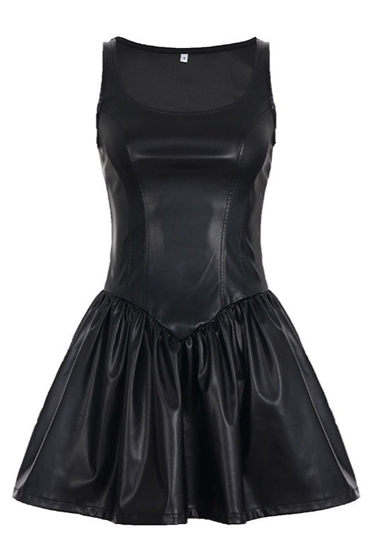 Glossy Scoop Neck Flared Mini Dress