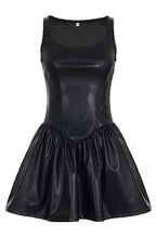 Glossy Scoop Neck Flared Mini Dress