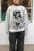 Bandage Angel Print Grey Subculture Loose Sweatshirt