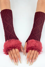 Diamond Knit Fluffy Trim Gloves