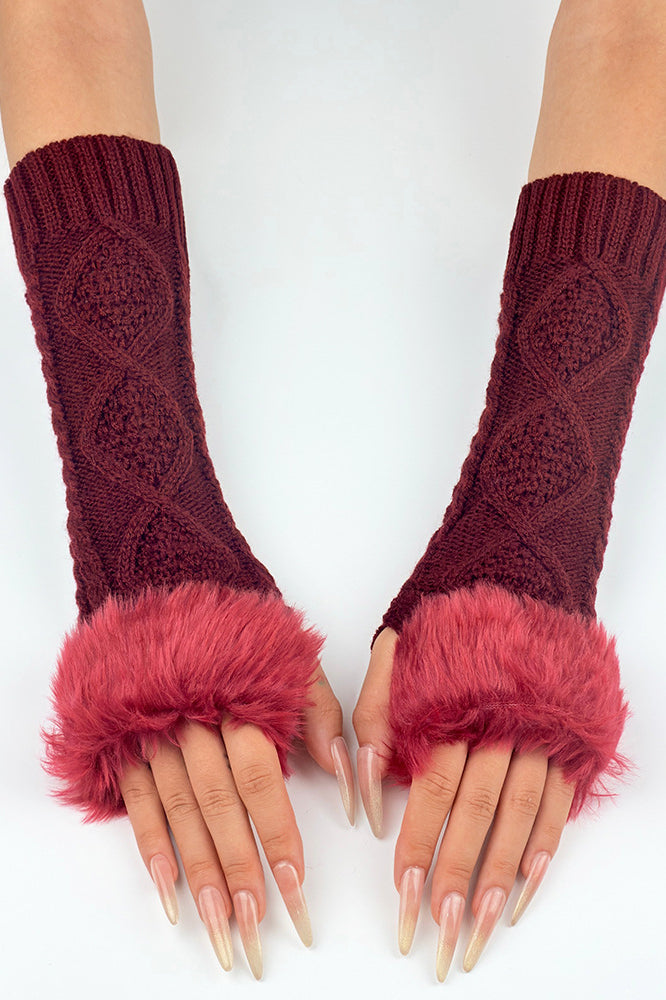 Diamond Knit Fluffy Trim Gloves