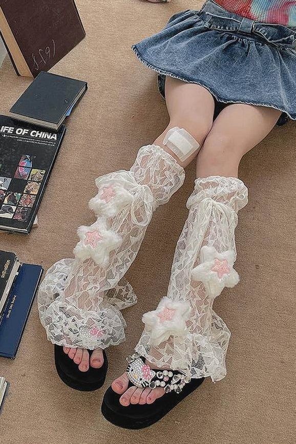 Y2k Star Pattern Lace Mesh Socks