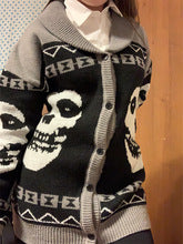 Unisex Skull Knitted Wool Collared Street Cardigan Sweater