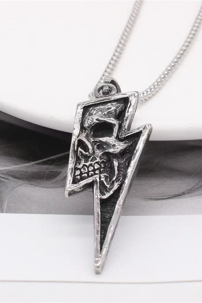 Lightning Skull Pendant Necklace