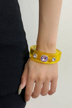 Rhinestone Resin Round Open Bracelet