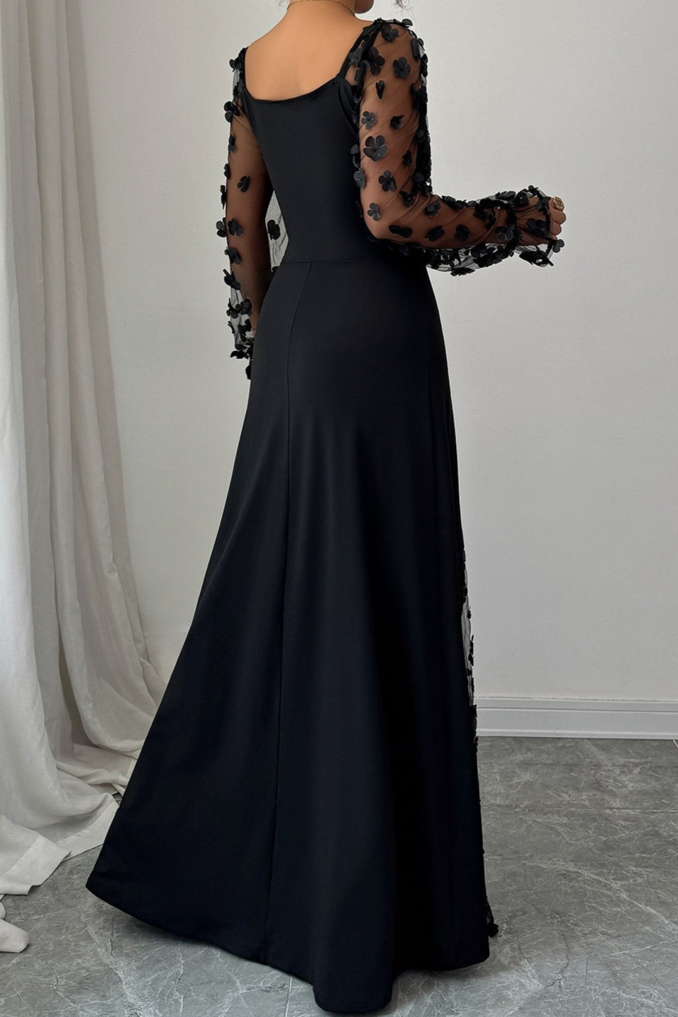 Floral Mesh Sleeve Panel Maxi Dress