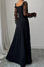Floral Mesh Sleeve Panel Maxi Dress