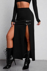Edgy Sexy Hip-Wrapping High-Slit Skirt