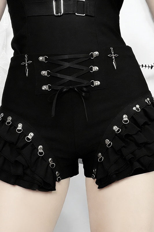 Black Lace-Up Ruffle Skort Secondary image