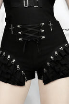 Black Lace-Up Ruffle Skort