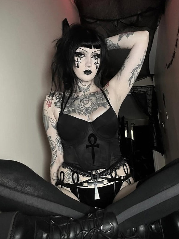 Gothic Cross Print Crop Top