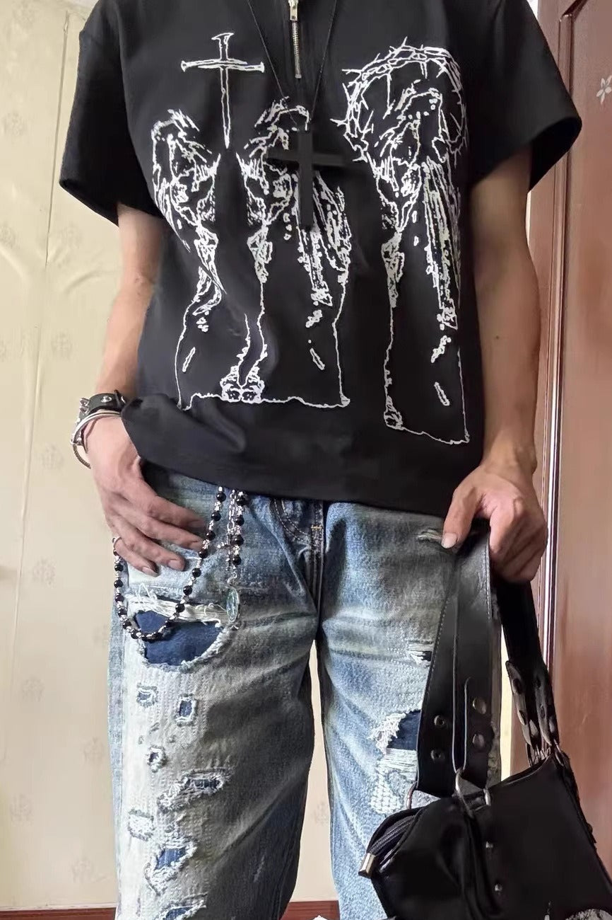 Cross Figure Graphic T Shirt