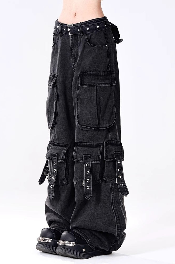 Buckle Pocket Cargo Denim Pants