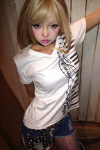 Keyboard Printed V Neck Shoulder Fit Cropped T-shirt