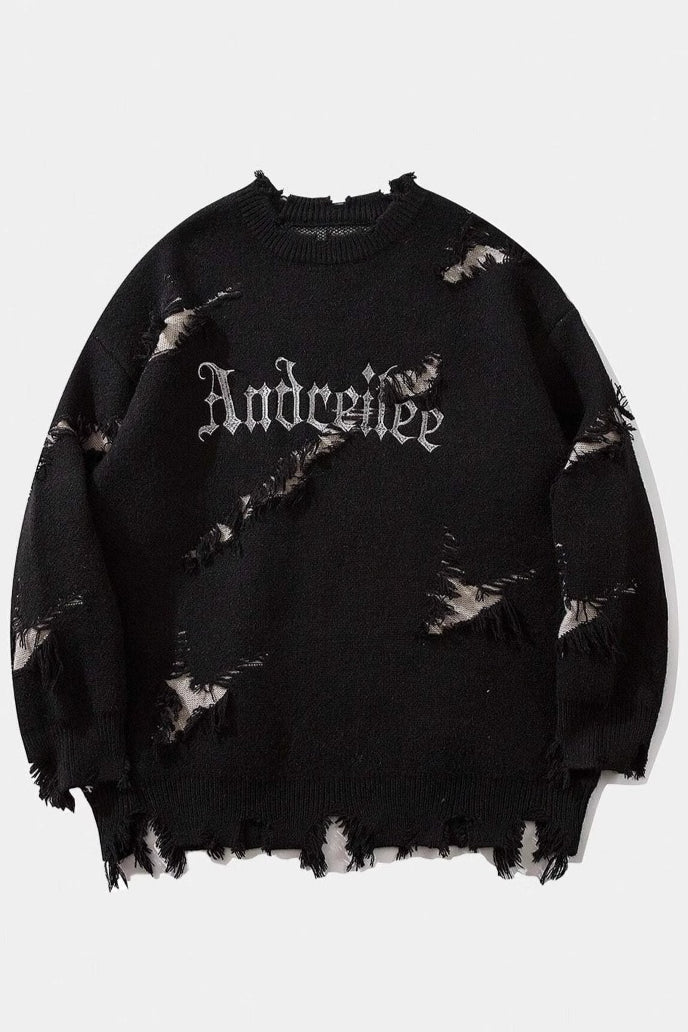 Distressed Letter Motif Relaxed Sweaters Main image