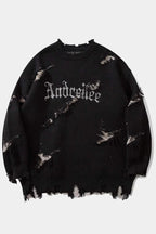 Distressed Letter Motif Relaxed Sweaters