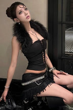 Furry Patchwork Halter Backless Corset