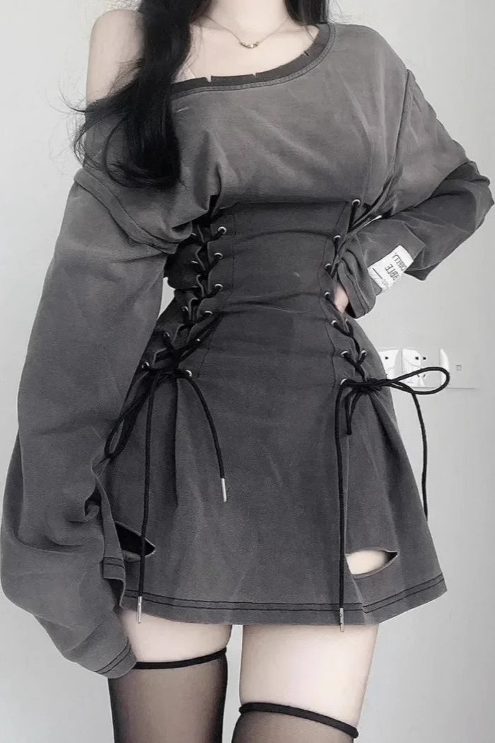 Strappy Asymmetric Shoulder Hoodie Mini Dress Main image