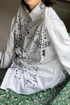 Loose Letter Graffiti Striped Long Sleeve Blouse