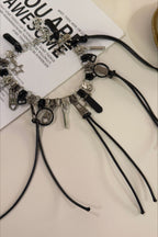 Black Zipper Leather Cord Necklace