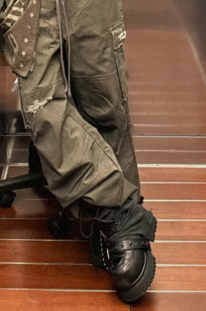 Buckle Chain Platform Combat Boots