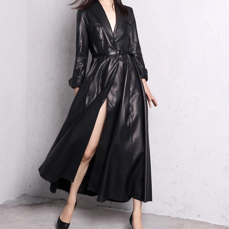 Skirted Maxi Length Leather Long Coat Secondary image