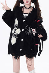 Faux Mink Y2K Loose-Fit Cardigan Sweater