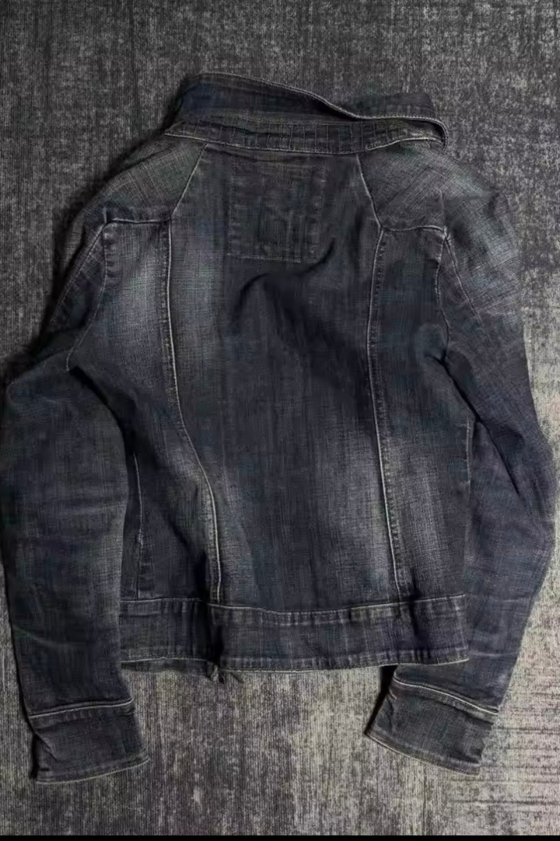 Washed Zip Detail Fitted Denim Jacket Secondary image