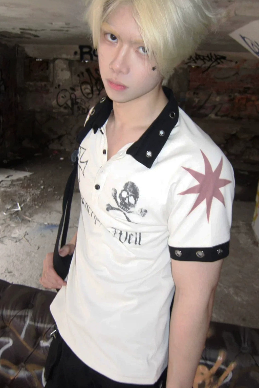 Skull Cross Printed American Vintage Polo Shirt