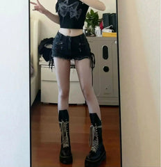 Black Raw Edge Zipper Short