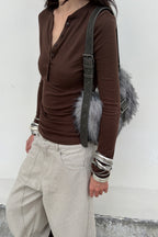 Fluffy Studded Buckle Shoulder Bags