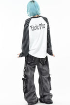 Graphic Striped Sleeve Long Sleeve Top