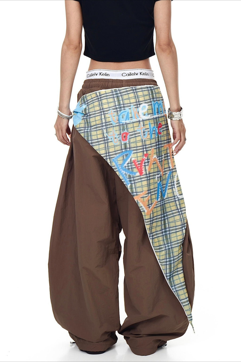 Plaid Wrap Panel Cargo Pants