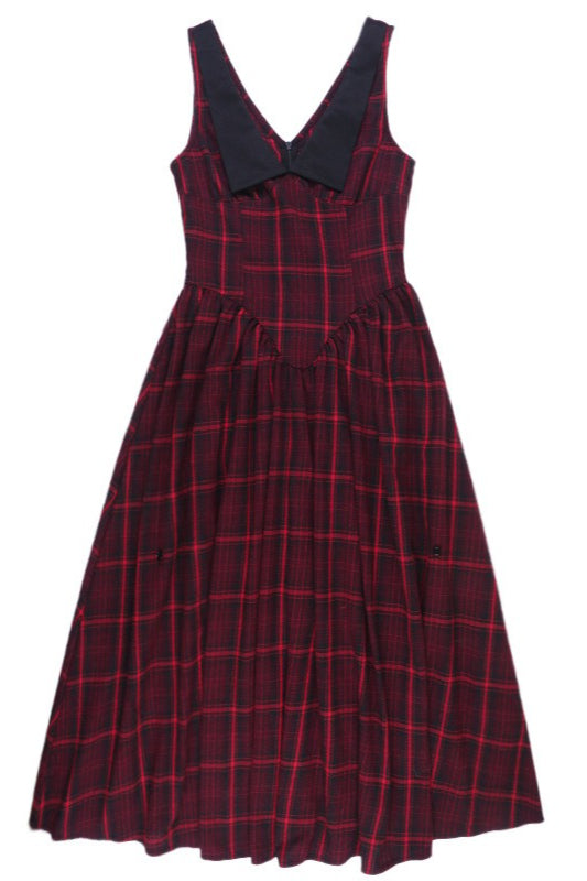 Red Plaid Sheer Sleeve Skirt Sets
