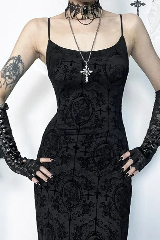 Dark Style Halter Bag Hip Maxi Dress