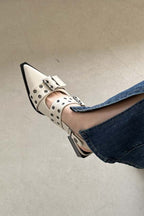 Pointed Buckle Slingback Block-Heel Shoes