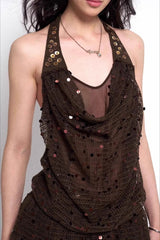 Sequin Halter Fake Two-Piece Mini Dress