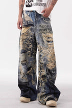 Graffiti Print Distressed Effect Pants