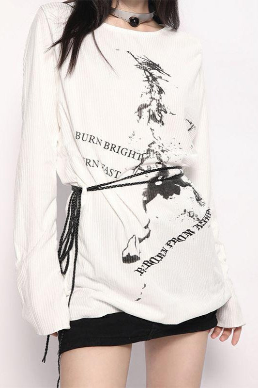 Punk Niche Print Midi-length Slim Crewneck Knit Top Main image