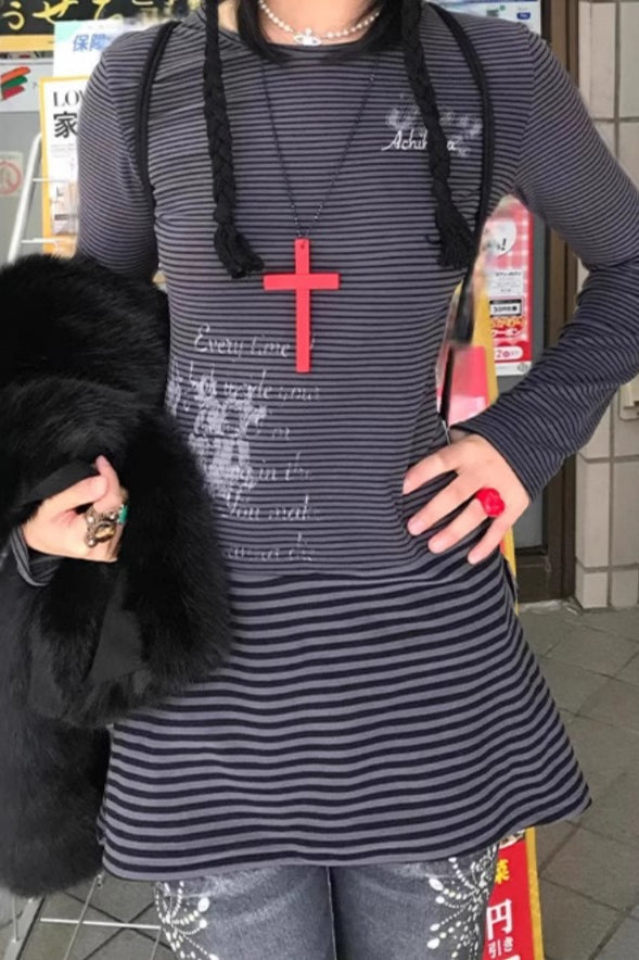 Y2k Punk Striped Long Sleeve Knit Top Main image