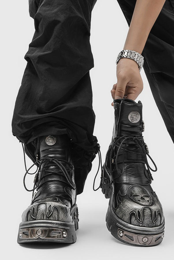 Washed Buckle Combat Boots