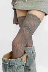 Lace Trim Y2K Floral Fishnet Over Knee Mesh Socks