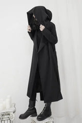 Gothic Punk Hooded Lace-up Trench Coat