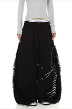 Fringed Side Script Wide Pants