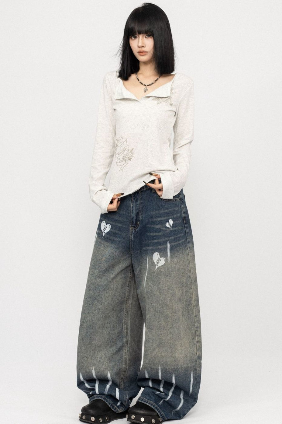 Decorative Cross Split Neck Sweatshirt