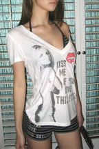 Street Subculture Asymmetric Shoulder T-shirt