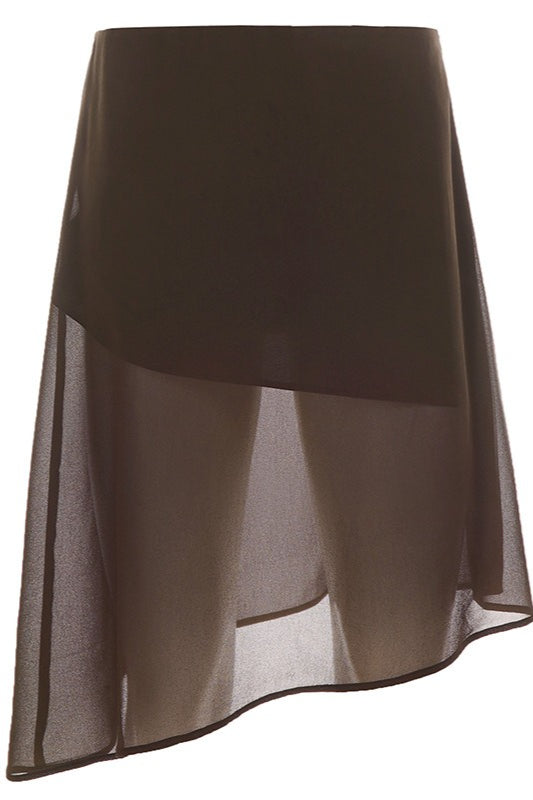 Sheer Overlay Asymmetric Midi Skirts