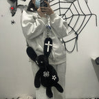 Harajuku Gothic Chain Soft Plush Y2K Punk Bunny Backpack Crossbody Shoulder Bag Halloween