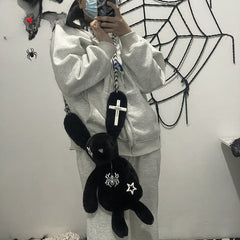 Harajuku Gothic Chain Soft Plush Y2K Punk Bunny Backpack Crossbody Shoulder Bag Halloween