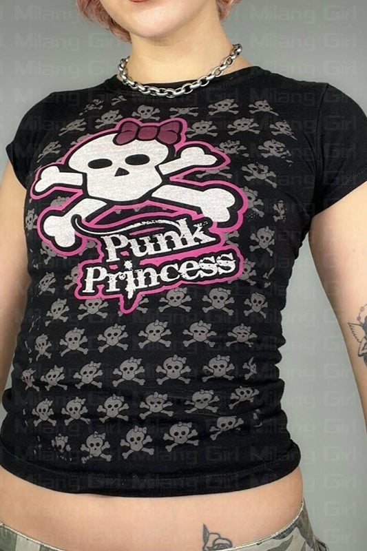 Skull Print Slim Fit Crop T-Shirt Main image
